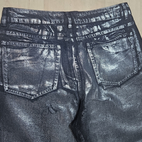 Miss Love The Metallic Jean Denim Wide Leg Pants Black Silver size Large - Picture 6 of 11